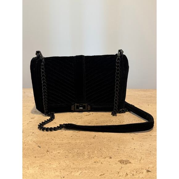 Rebecca Minkoff Velvet Quilted Chevron Crossbody Bag Black Adjustable Chain - Picture 4 of 11